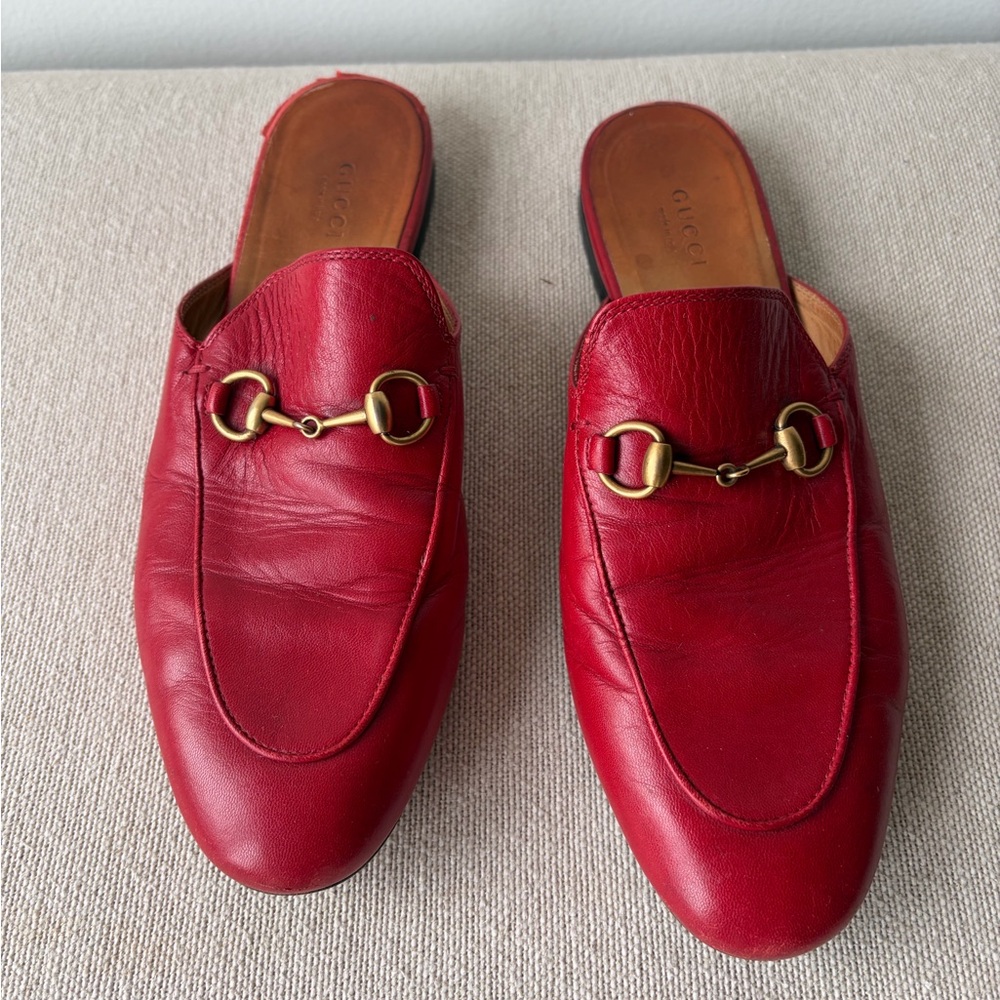 GUCCI Red Princetown Horsebit Loafers Mules Women's Size: 8 | IT 38.5 - Picture 3 of 7